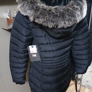 YMI Midnight Puffer Coat with Plush Fur Trim